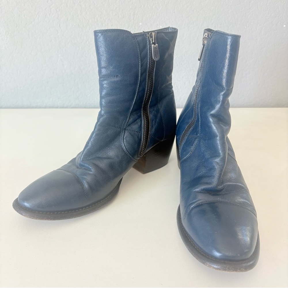 Rocco P. Italy Prussian Blue Leather Ankle Boots Zipper Women's Size 36.5 US 6.5